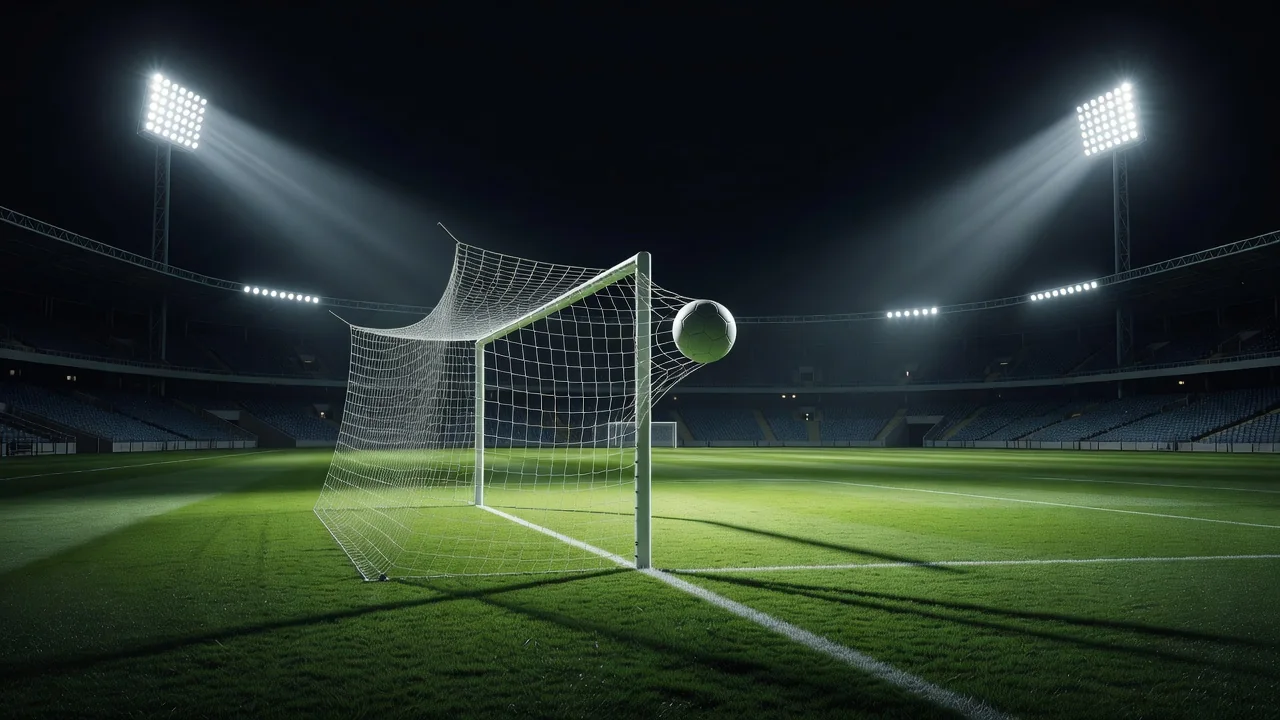 Balón de fútbol dentro de la red de un arco