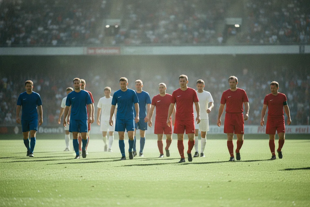 Equipo de fútbol entrando al campo antes de un partido